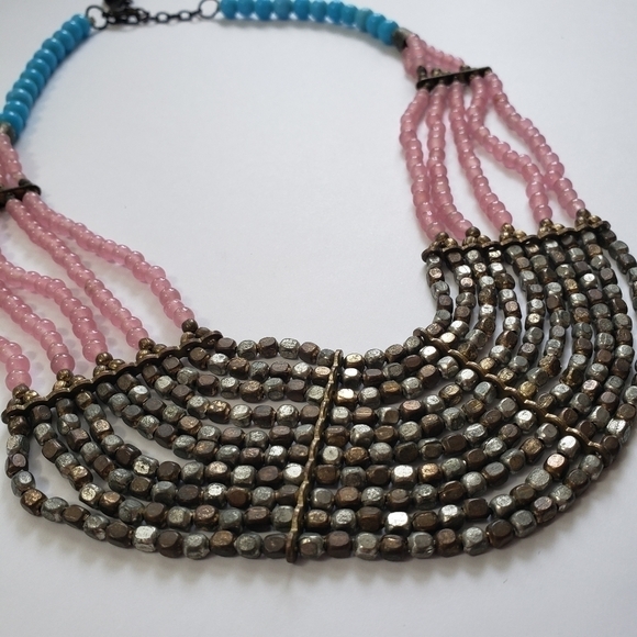Tanjore Multi-Strand Beaded Bohemian Necklace Made in India - Picture 6 of 7